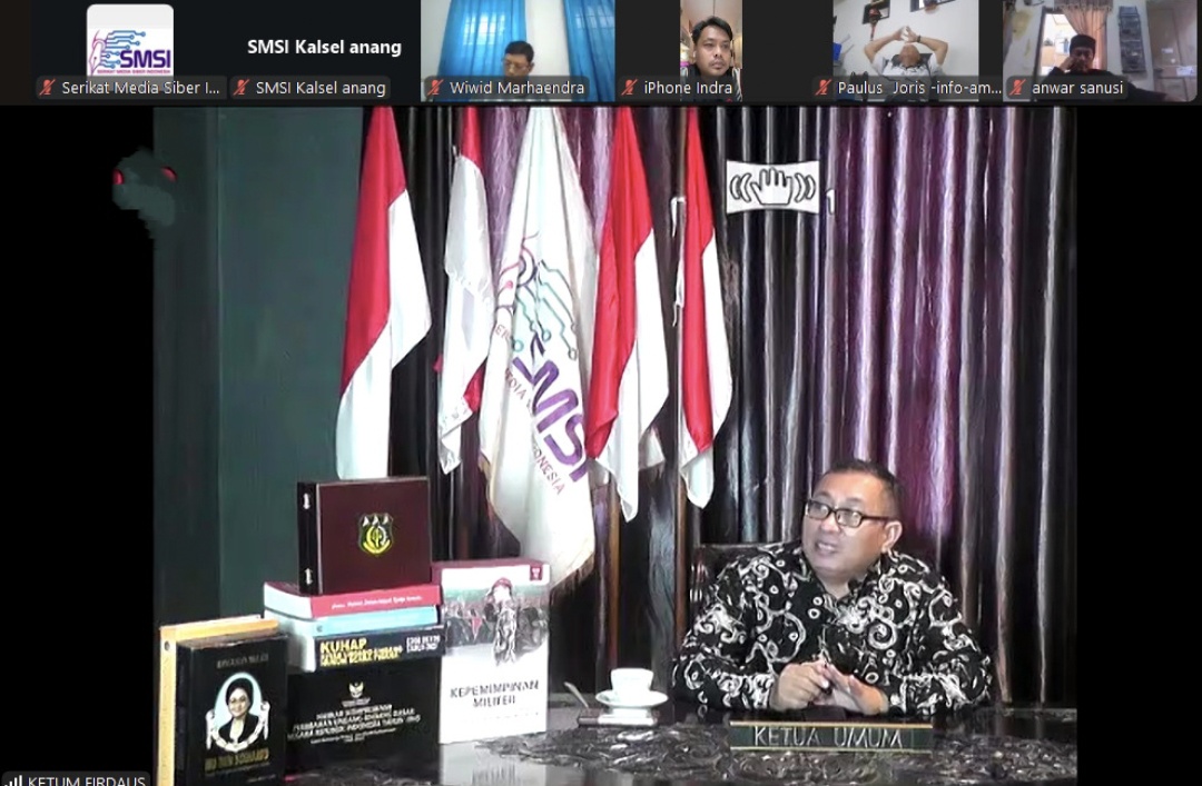 Ketua Umum Serikat Media Siber Indonesia (SMSI) Pusat, Firdaus, saat memberikan keterangan pers via Telekonferens