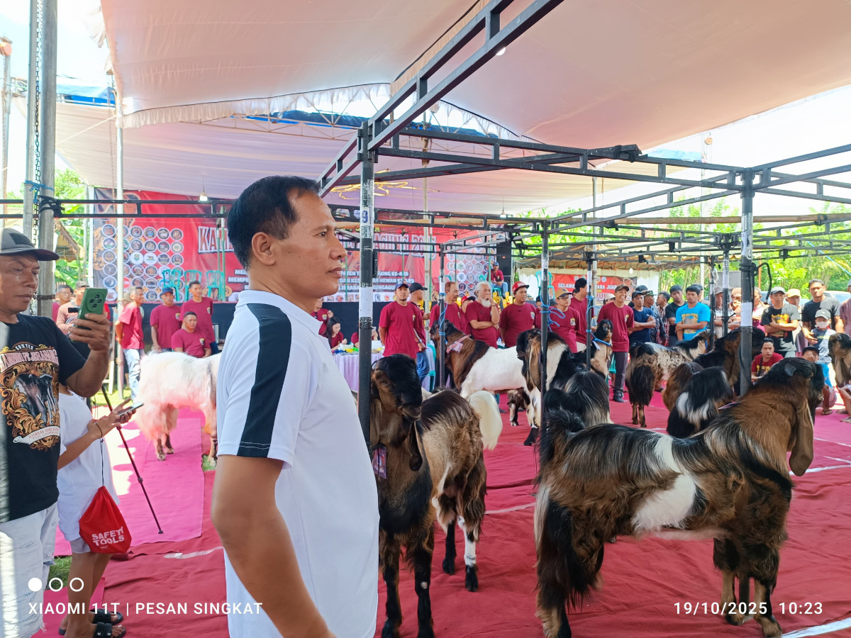 Wabup Tulungagung, Ahmad Baharudin, saat menghadiri Kontes Regional Kambing Jerabang Tulungagung 2025, di lapangan Desa Karangtalun, Kecamatan Kalidawir. 